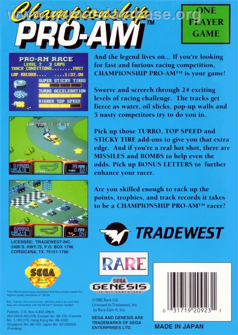 Championship Pro-am - Sega Genesis - Artwork - Box Back