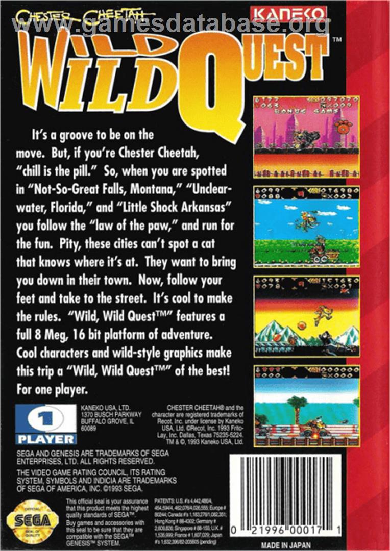 Chester Cheetah: Wild Wild Quest - Sega Genesis - Artwork - Box Back