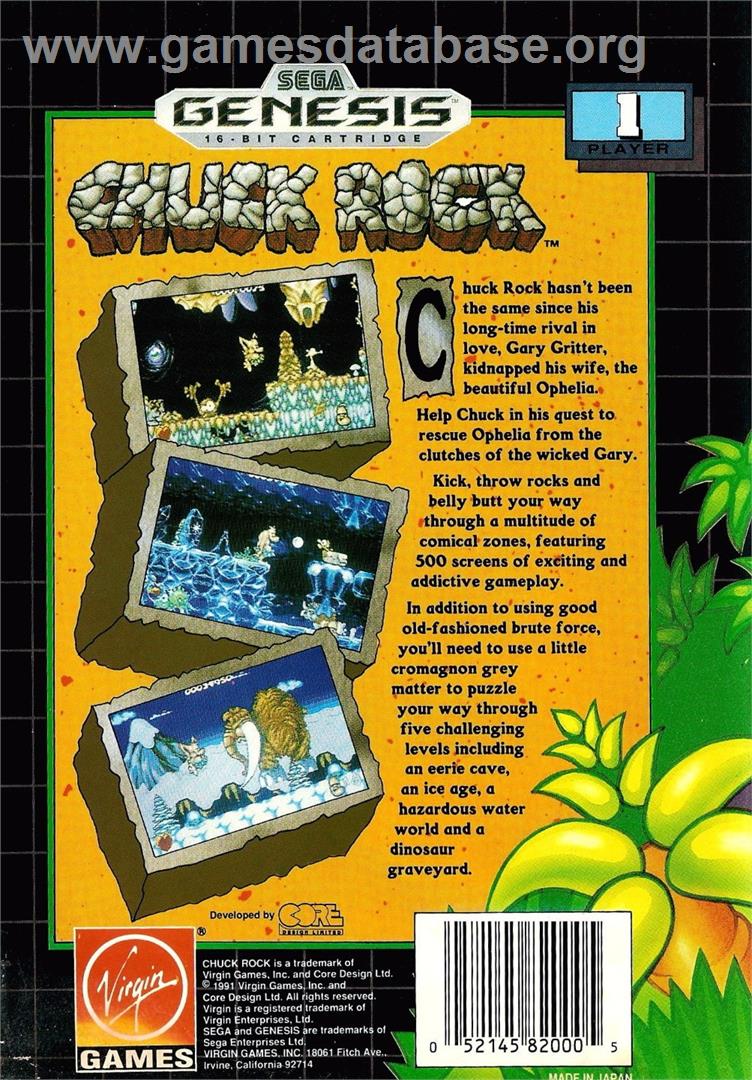 Chuck Rock - Sega Genesis - Artwork - Box Back