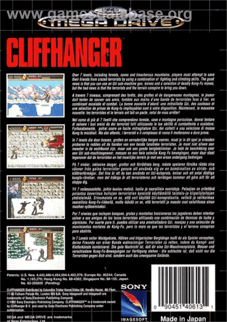 Cliffhanger - Sega Genesis - Artwork - Box Back