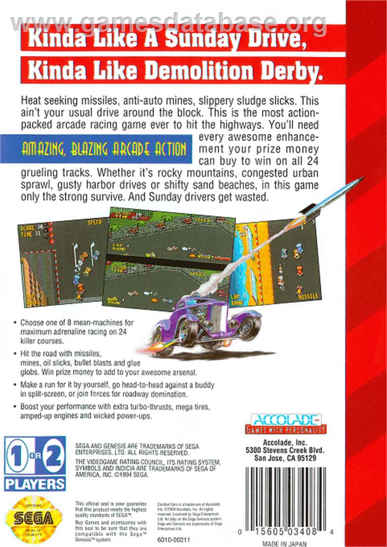 Combat Cars - Sega Genesis - Artwork - Box Back