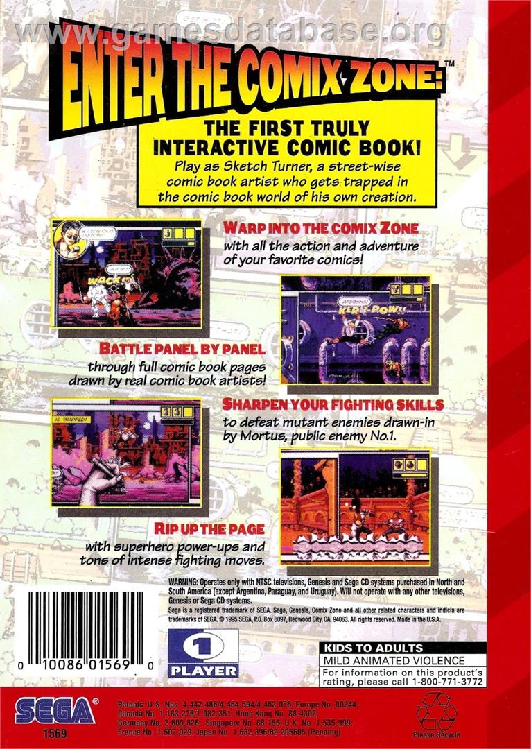 Comix Zone - Sega Genesis - Artwork - Box Back