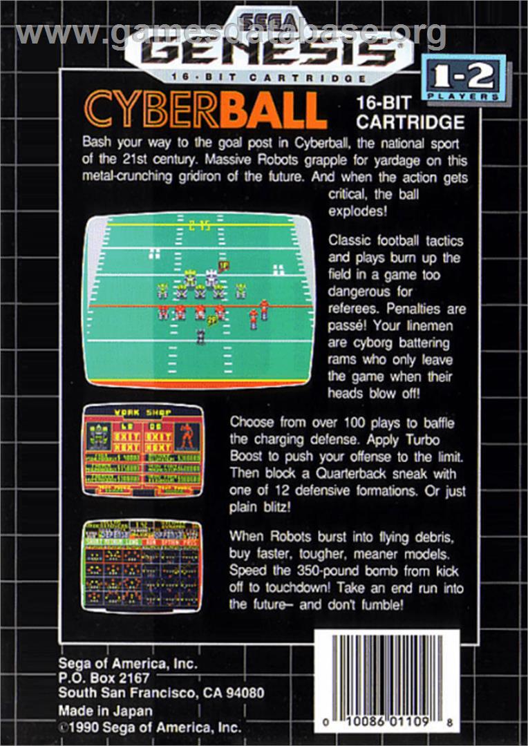 Cyberball - Sega Genesis - Artwork - Box Back