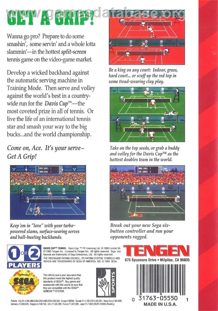 Davis Cup World Tour - Sega Genesis - Artwork - Box Back
