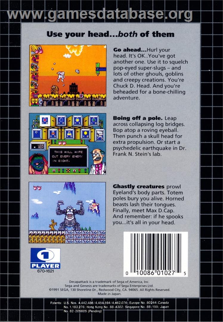Decap Attack - Sega Genesis - Artwork - Box Back