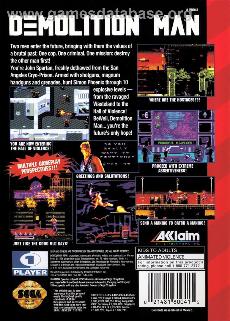 Demolition Man - Sega Genesis - Artwork - Box Back