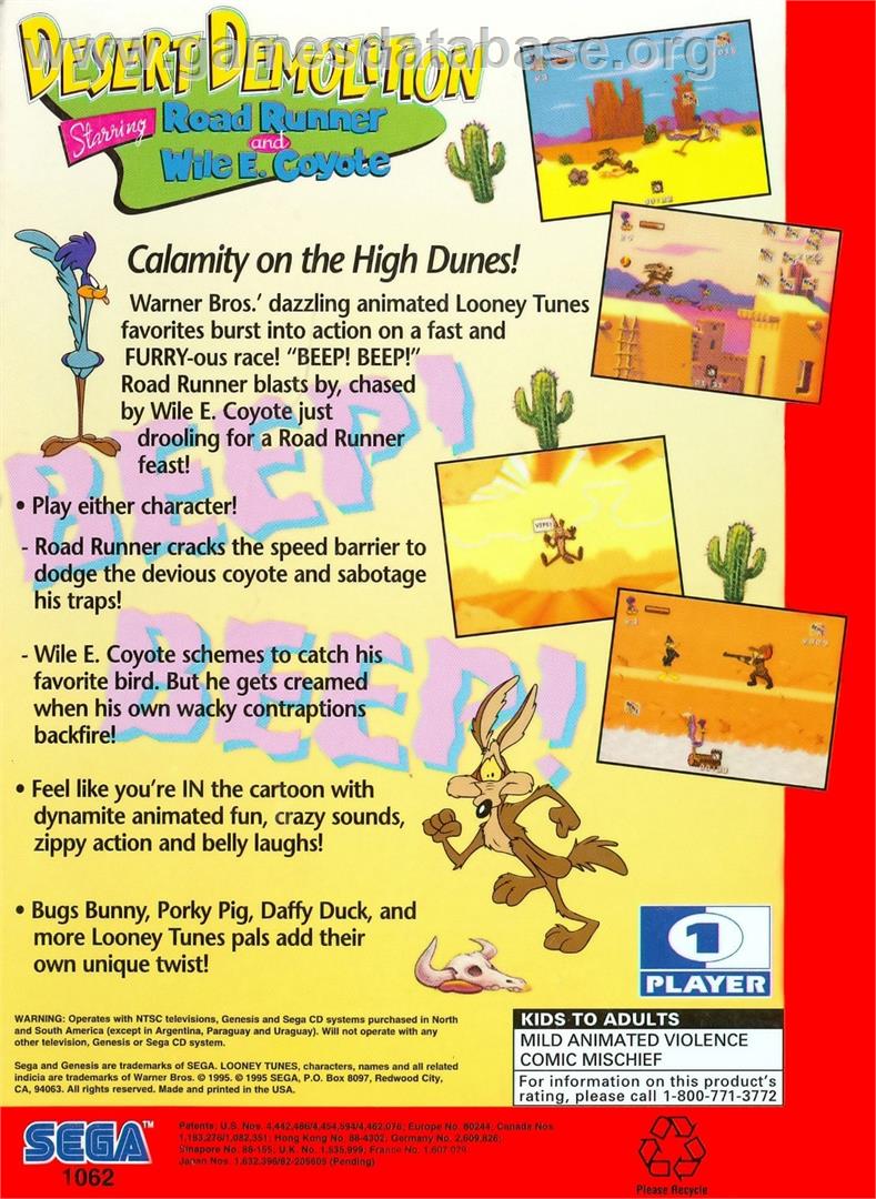 Desert Demolition Starring Road Runner And Wile E. Coyote - Sega Genesis - Artwork - Box Back