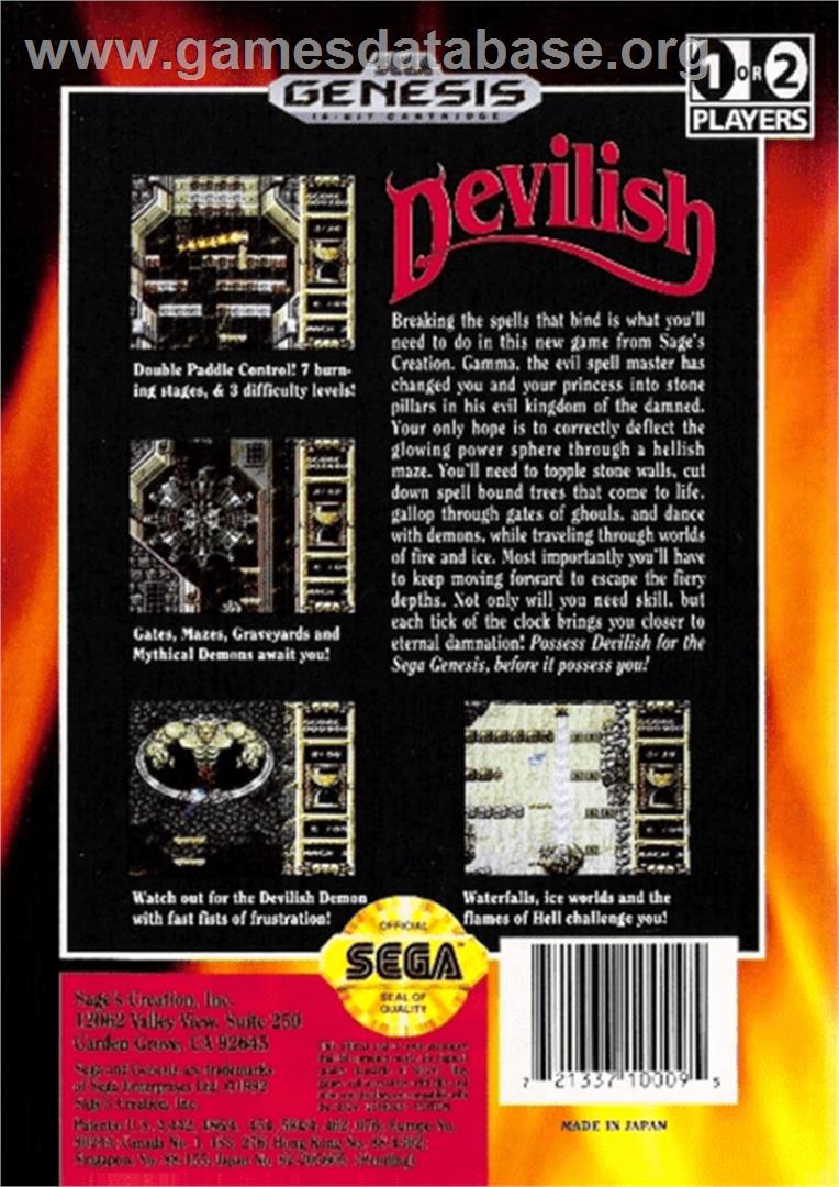 Devilish - Sega Genesis - Artwork - Box Back