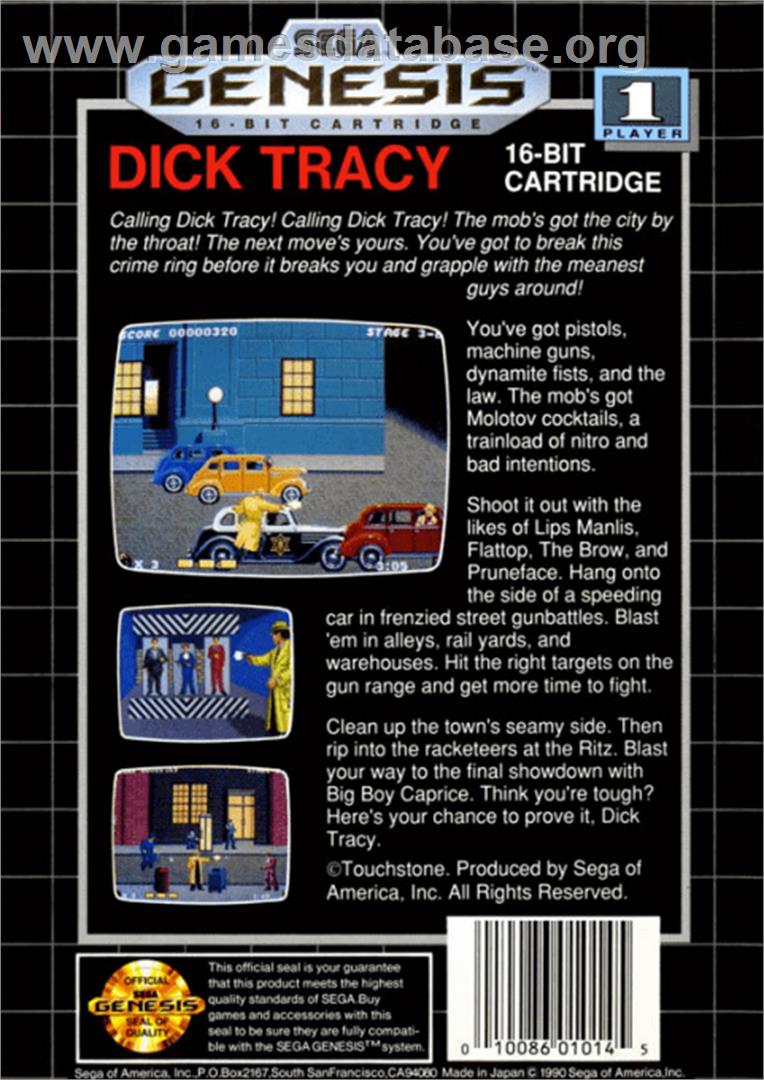 Dick Tracy - Sega Genesis - Artwork - Box Back