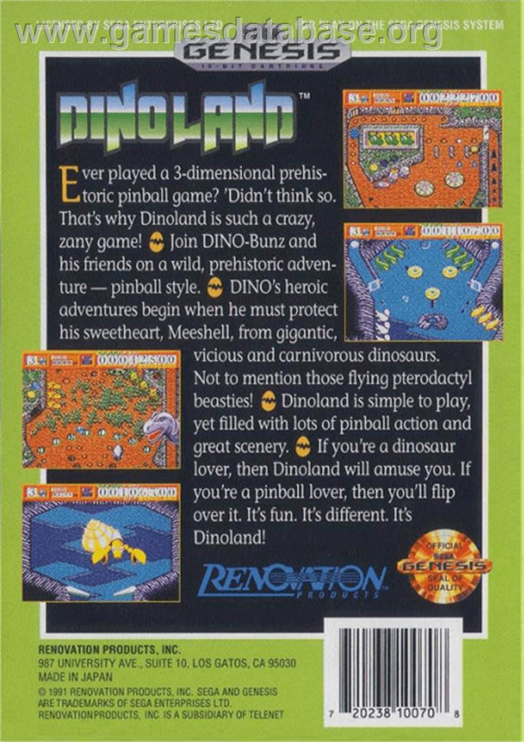 Dino Land - Sega Genesis - Artwork - Box Back