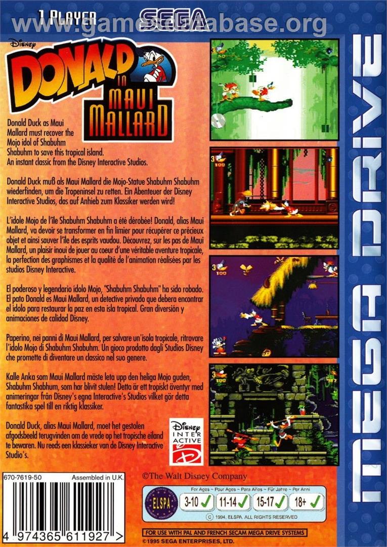 Donald In Maui Mallard - Sega Genesis - Artwork - Box Back
