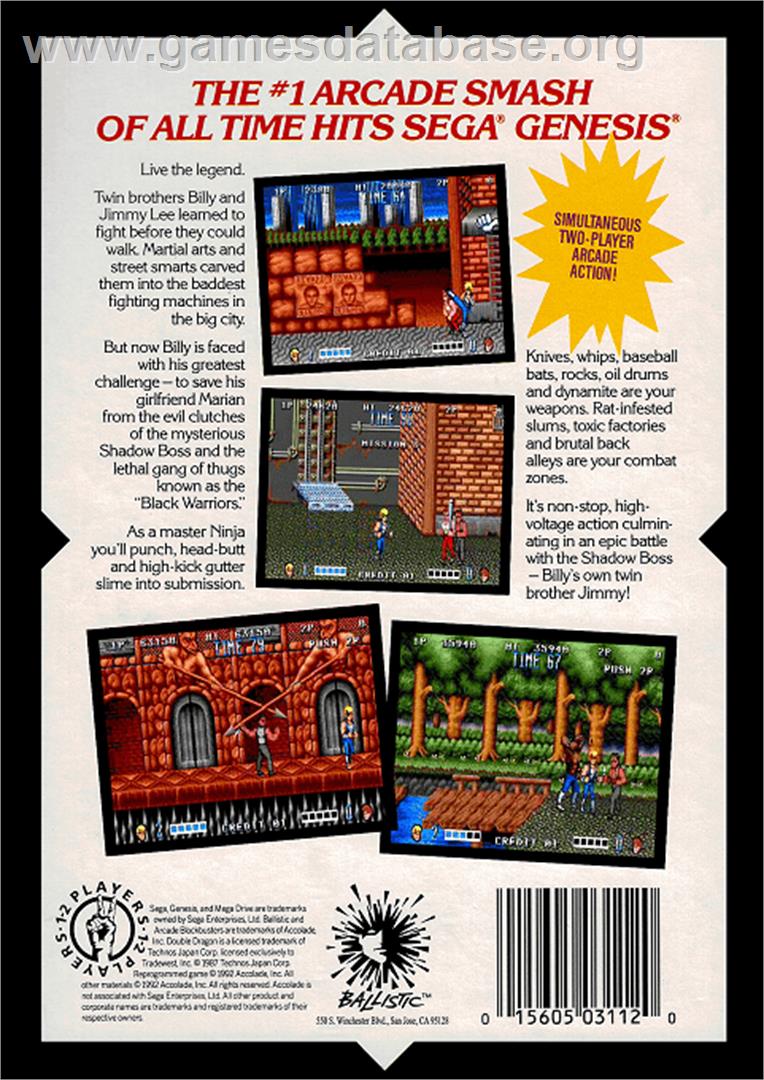 Double Dragon - Sega Genesis - Artwork - Box Back