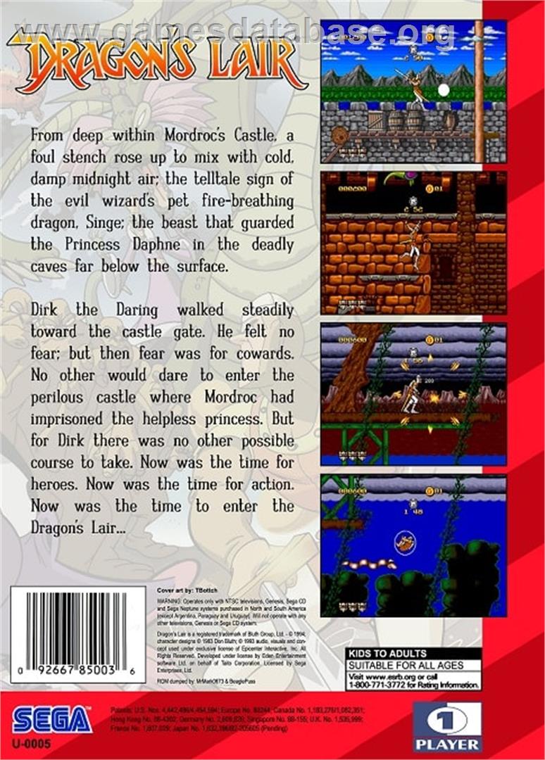 Dragon's Lair - The Adventure Continues - Sega Genesis - Artwork - Box Back