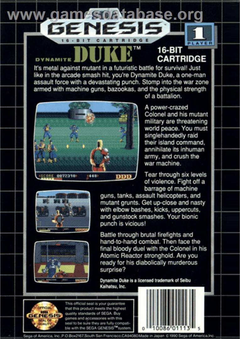 Dynamite Duke - Sega Genesis - Artwork - Box Back
