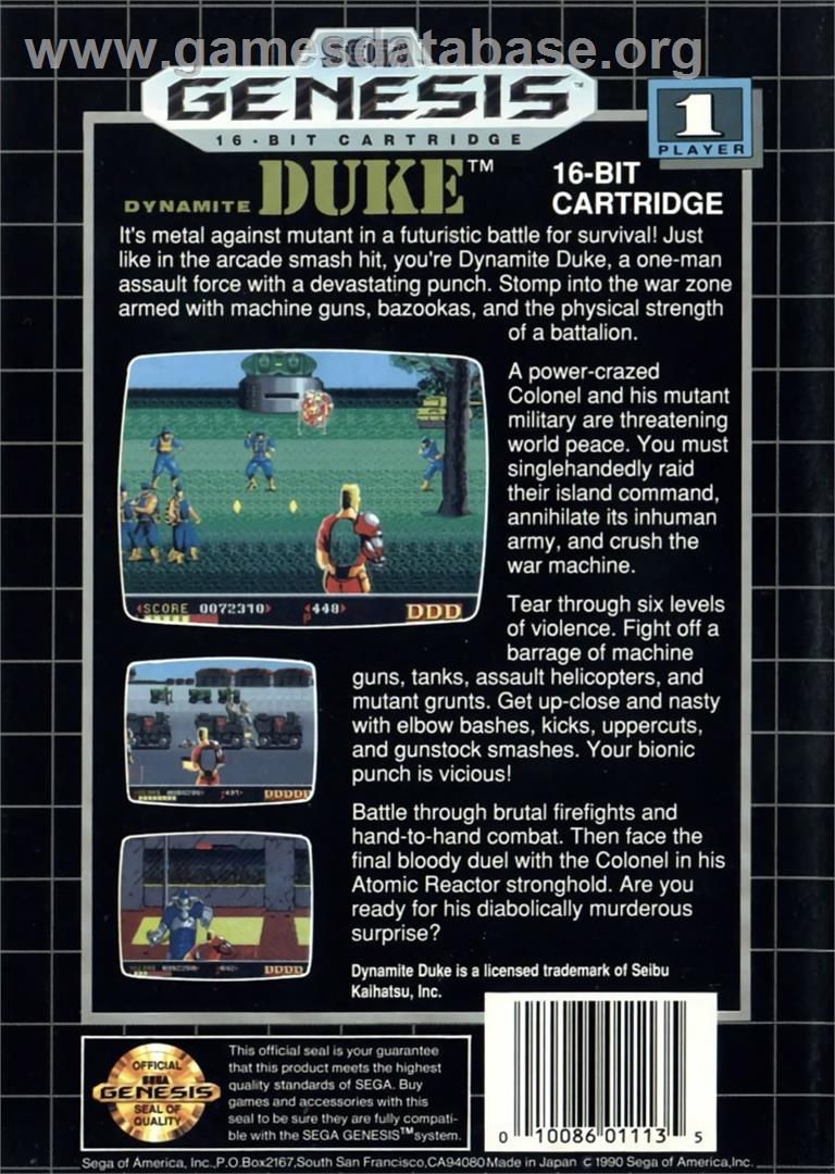 Dynamite Duke - Sega Genesis - Artwork - Box Back