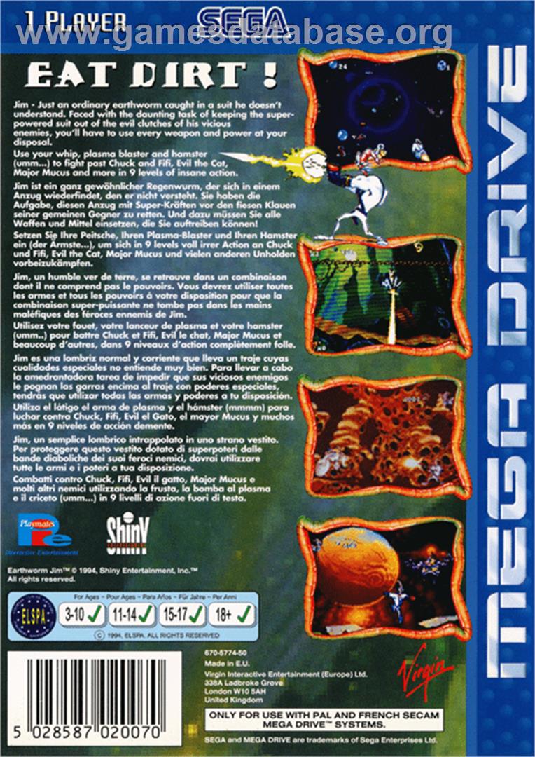 Earthworm Jim - Sega Genesis - Artwork - Box Back