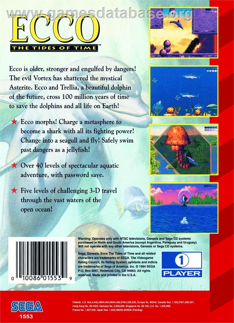 Ecco - The Tides of Time - Sega Genesis - Artwork - Box Back