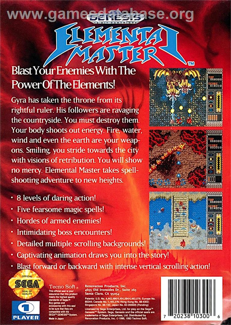 Elemental Master - Sega Genesis - Artwork - Box Back
