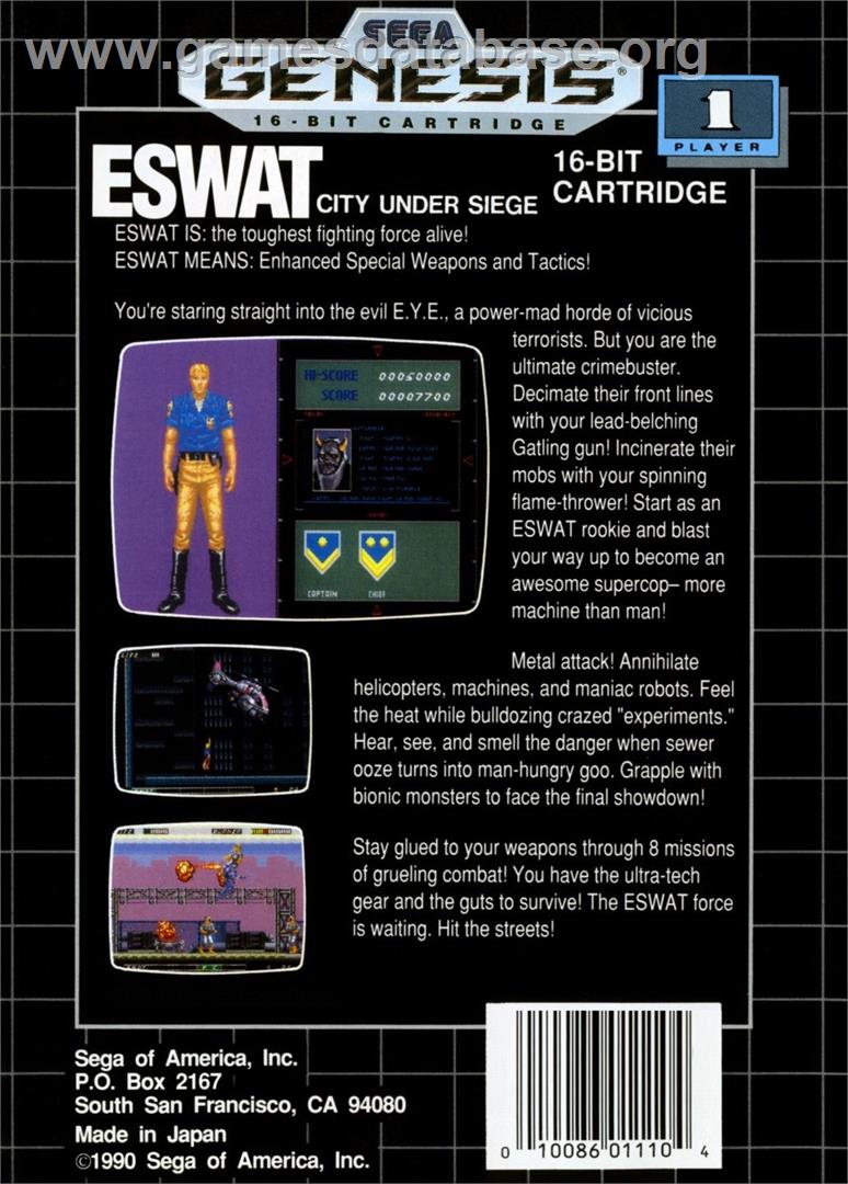 Eswat - City Under Siege - Sega Genesis - Artwork - Box Back