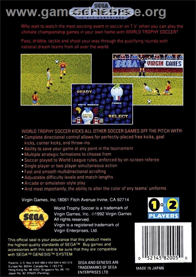 European Club Soccer - Sega Genesis - Artwork - Box Back