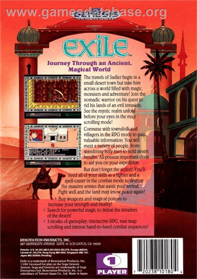 Exile - Sega Genesis - Artwork - Box Back