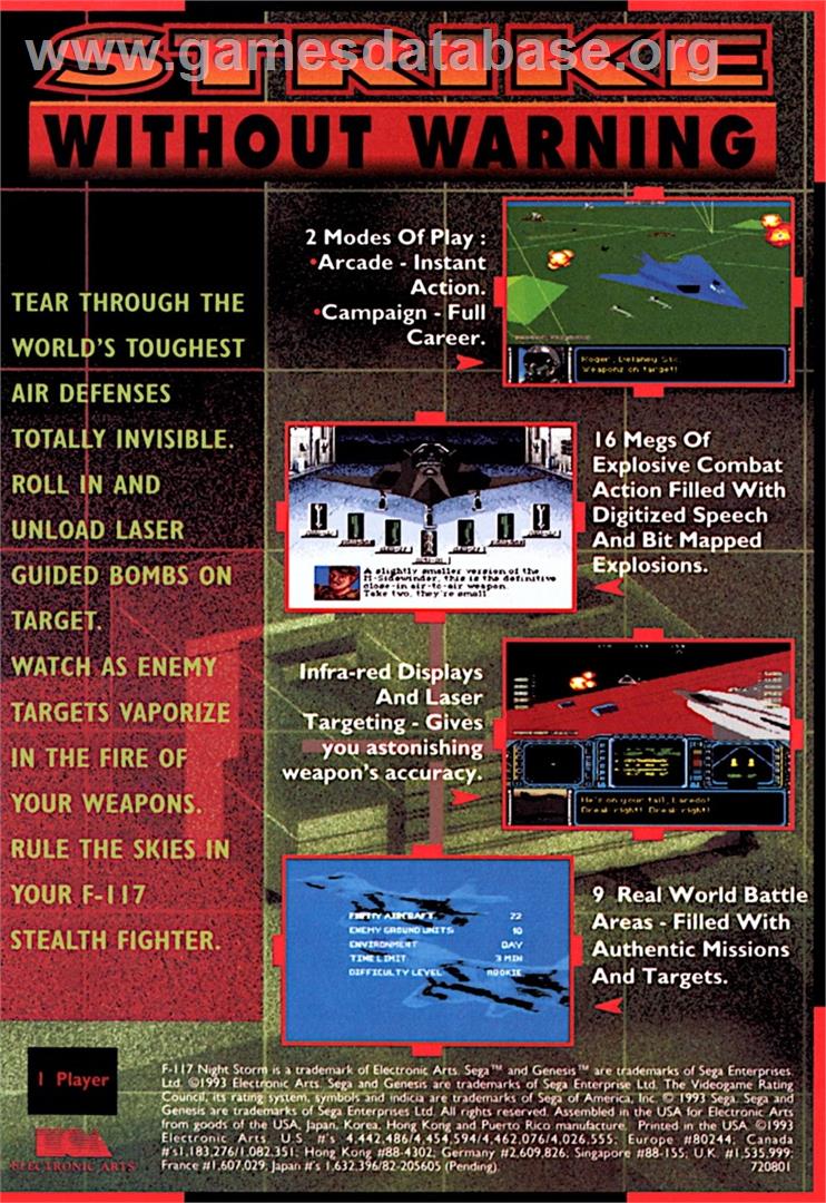 F-117 Stealth Operation - Night Storm - Sega Genesis - Artwork - Box Back