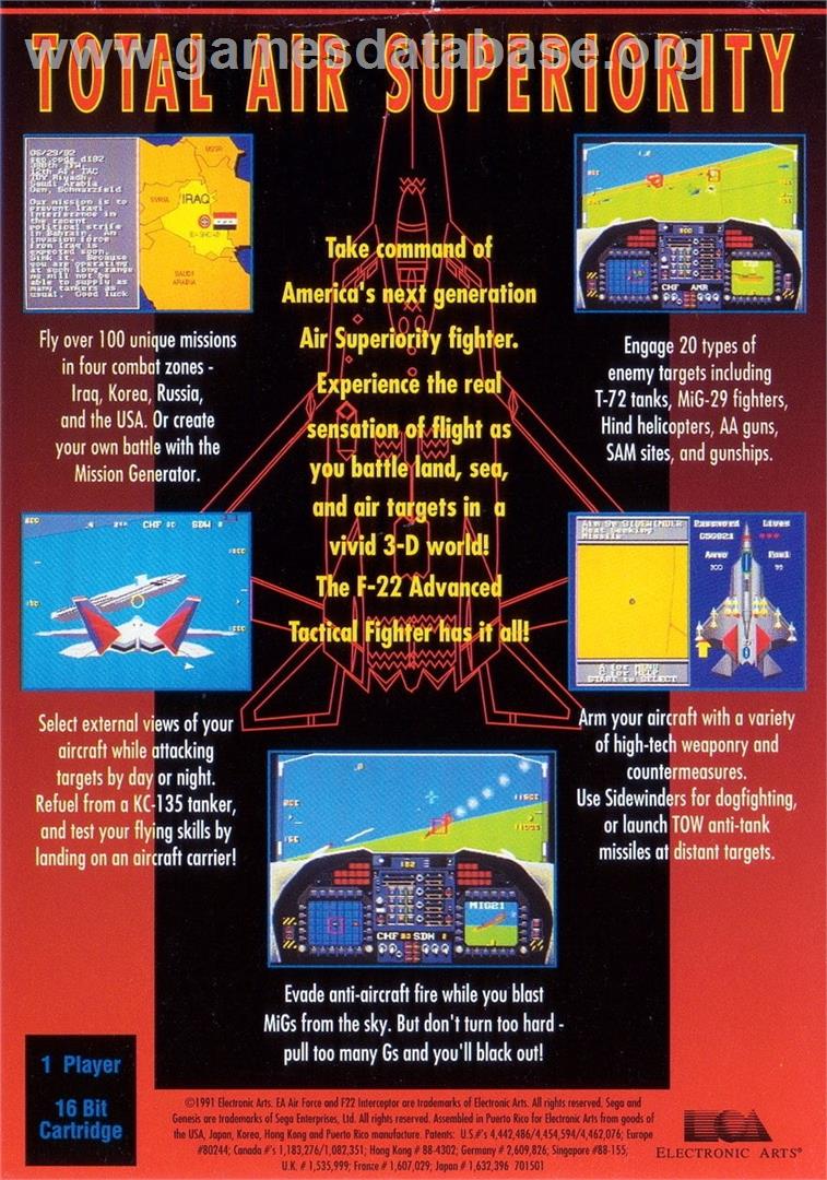 F-22 Interceptor - Advanced Tactical Fighter - Sega Genesis - Artwork - Box Back