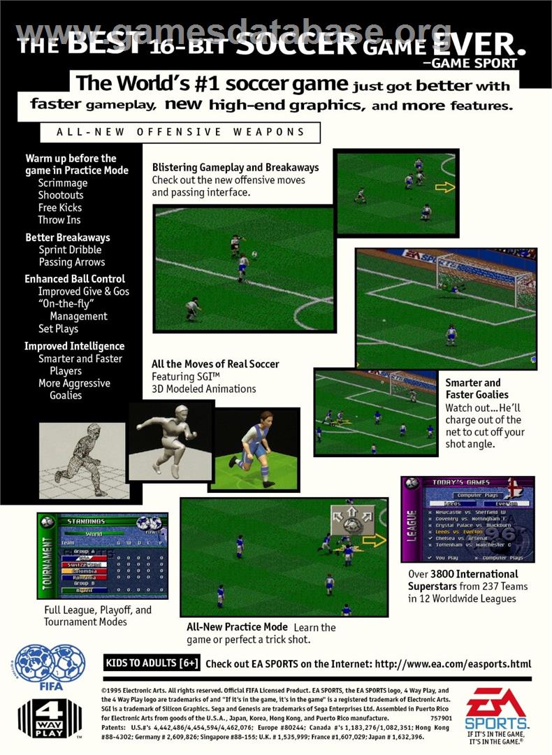 FIFA Soccer 96 - Sega Genesis - Artwork - Box Back