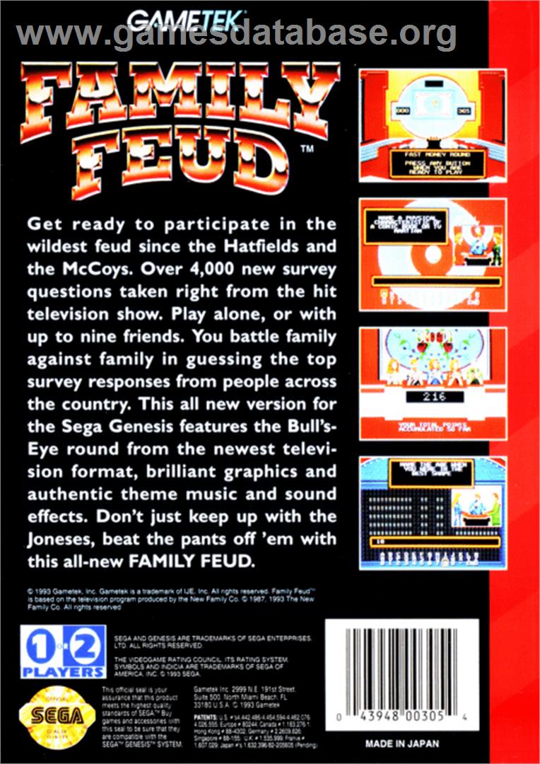 Family Feud - Sega Genesis - Artwork - Box Back