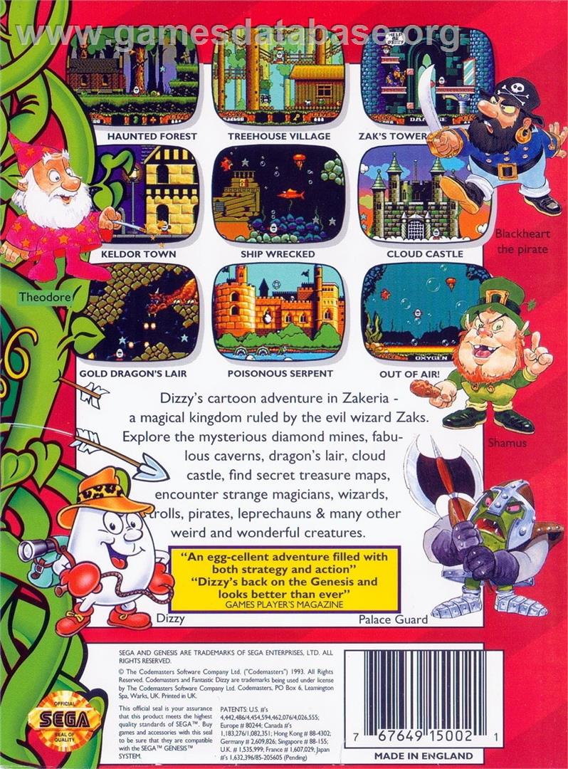 Fantastic Dizzy - Sega Genesis - Artwork - Box Back