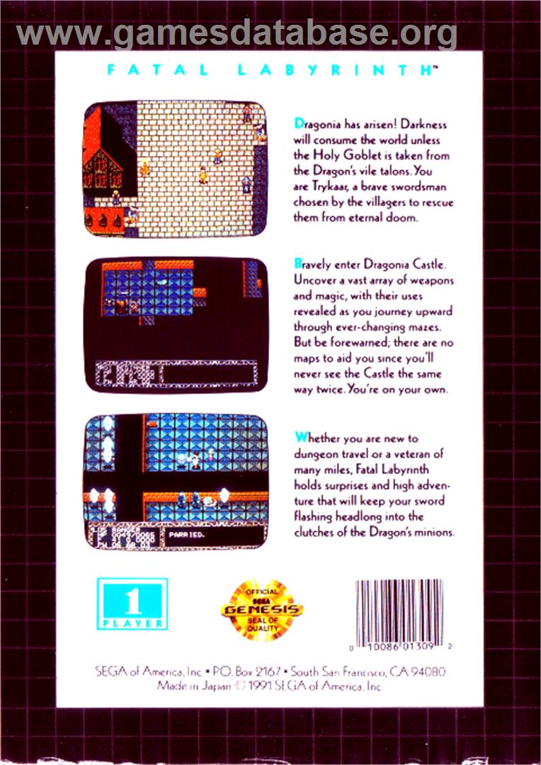 Fatal Labyrinth - Sega Genesis - Artwork - Box Back