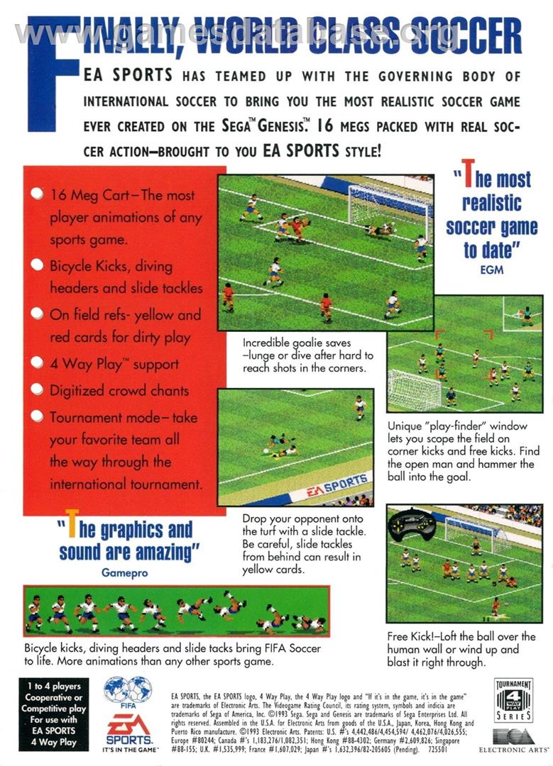 Fifa International Soccer - Sega Genesis - Artwork - Box Back