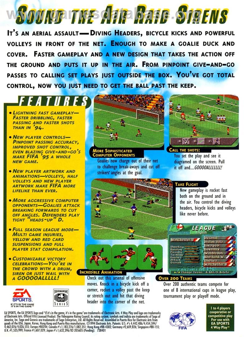 Fifa Soccer 95 - Sega Genesis - Artwork - Box Back