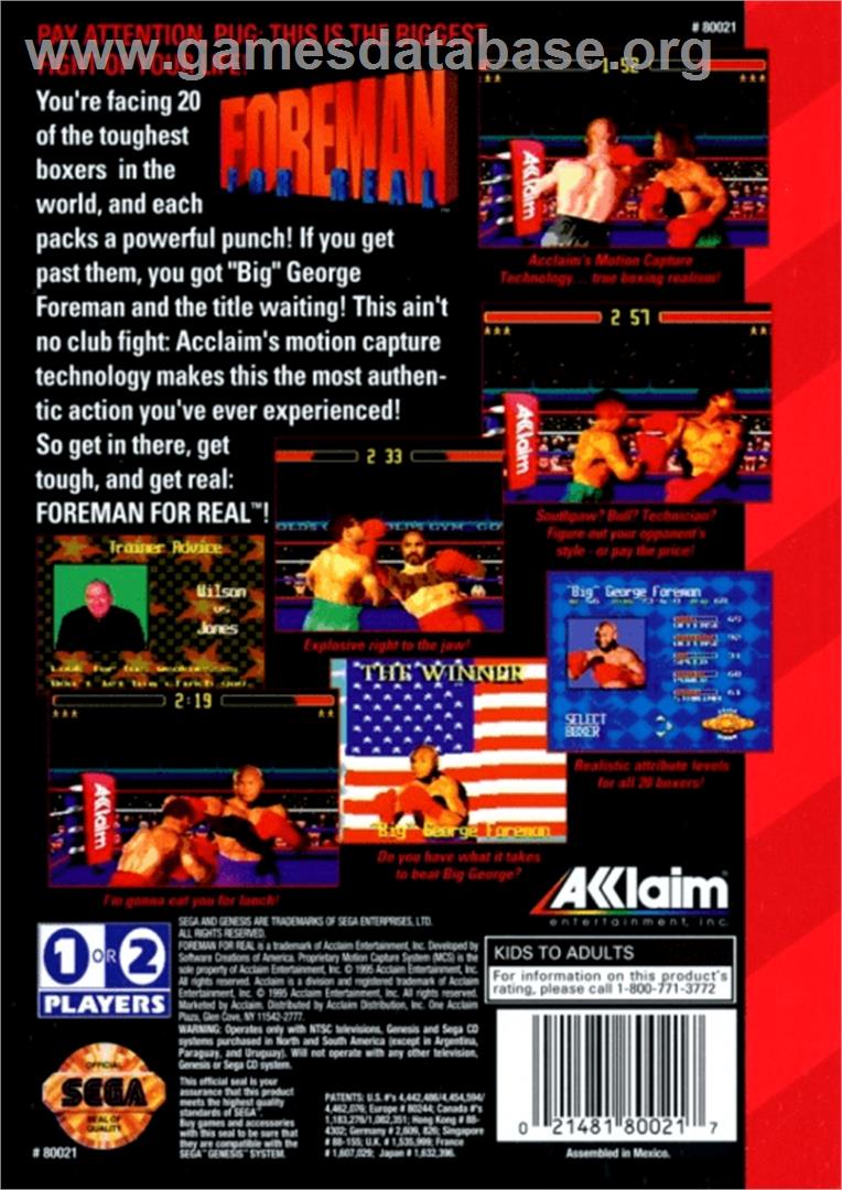Foreman for Real - Sega Genesis - Artwork - Box Back