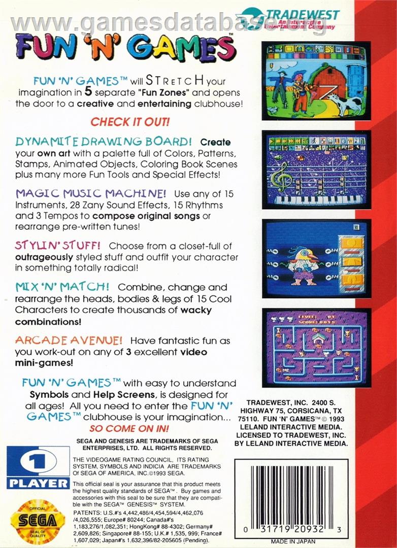 Fun 'n' Games - Sega Genesis - Artwork - Box Back