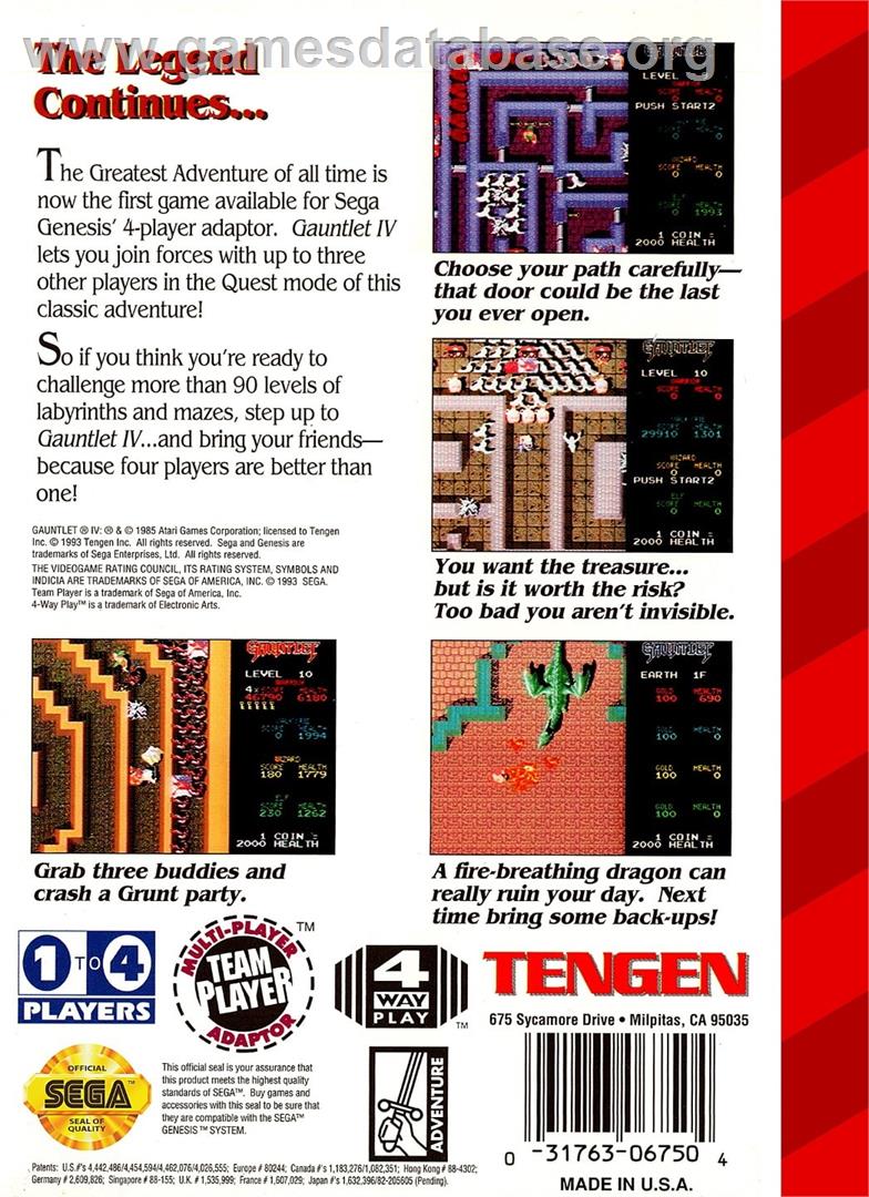 Gauntlet - Sega Genesis - Artwork - Box Back