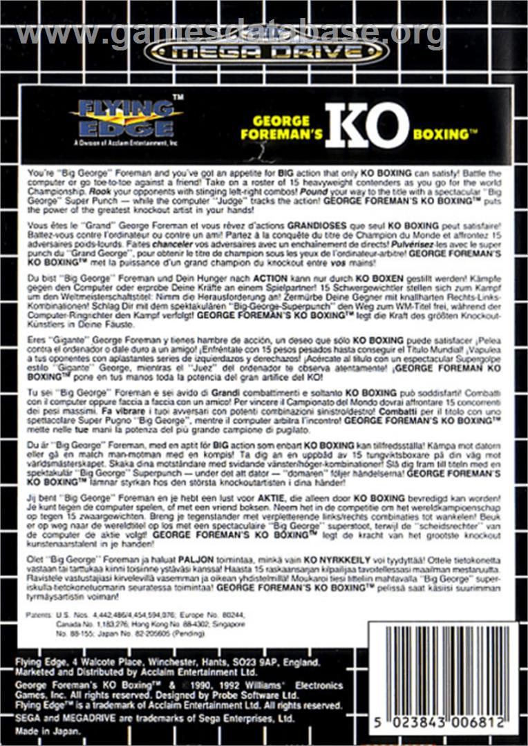 George Foreman's KO Boxing - Sega Genesis - Artwork - Box Back