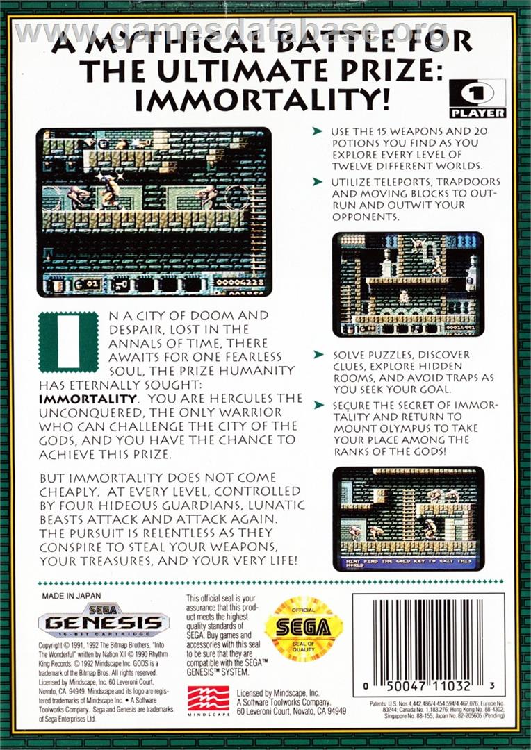 Gods - Sega Genesis - Artwork - Box Back