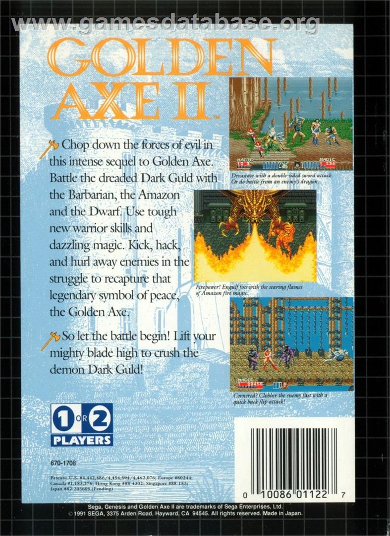 Golden Axe 2 - Sega Genesis - Artwork - Box Back
