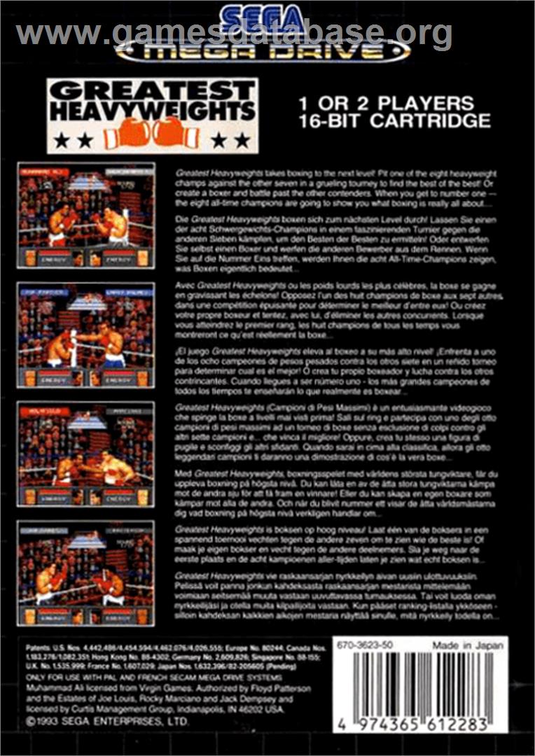 Greatest Heavyweights - Sega Genesis - Artwork - Box Back