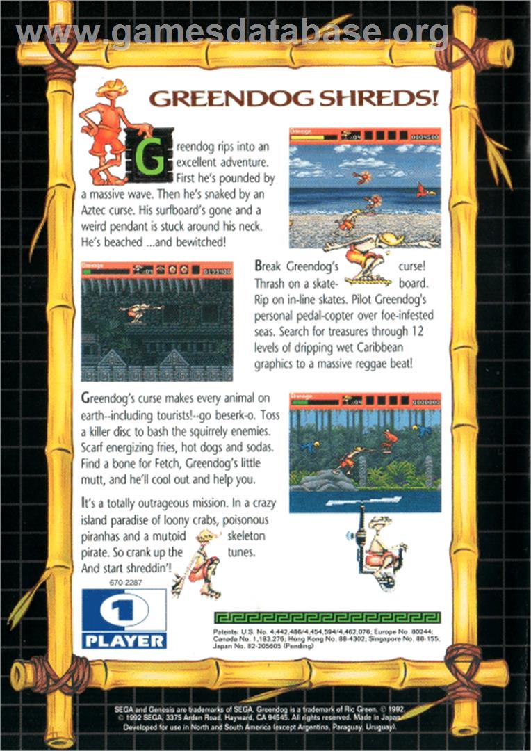 Greendog: The Beached Surfer Dude - Sega Genesis - Artwork - Box Back
