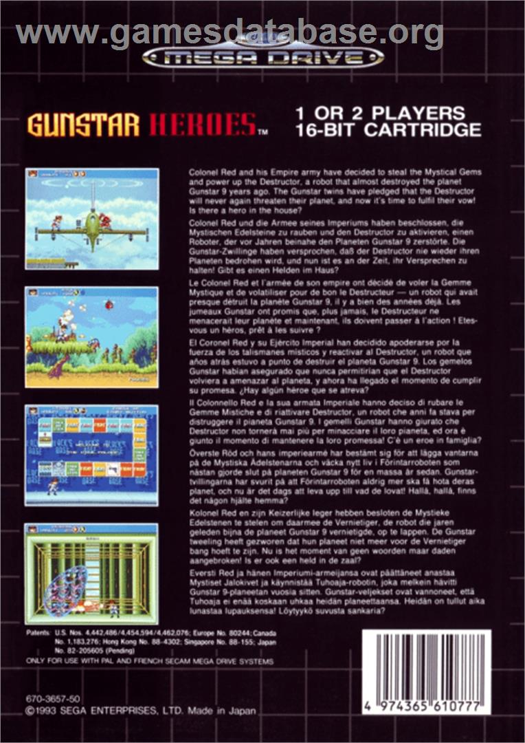 Gunstar Heroes - Sega Genesis - Artwork - Box Back
