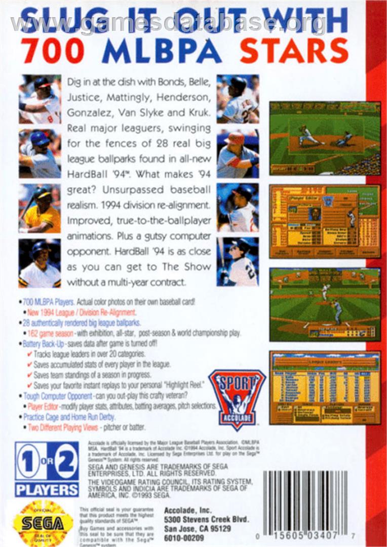 HardBall 4 - Sega Genesis - Artwork - Box Back
