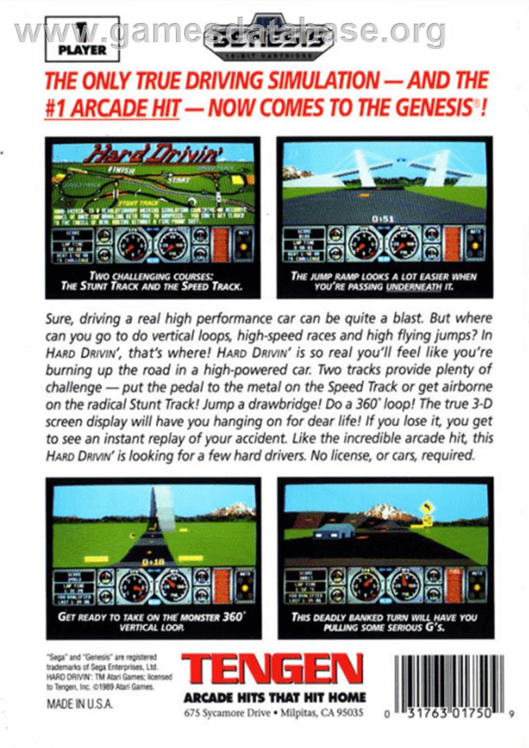Hard Drivin' - Sega Genesis - Artwork - Box Back