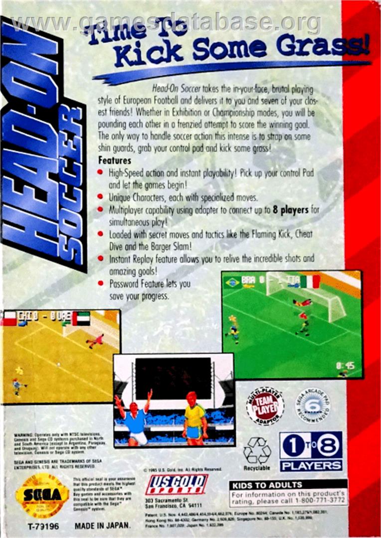 Head-On Soccer - Sega Genesis - Artwork - Box Back