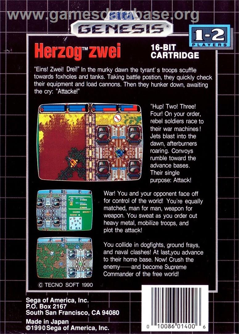 Herzog Zwei - Sega Genesis - Artwork - Box Back