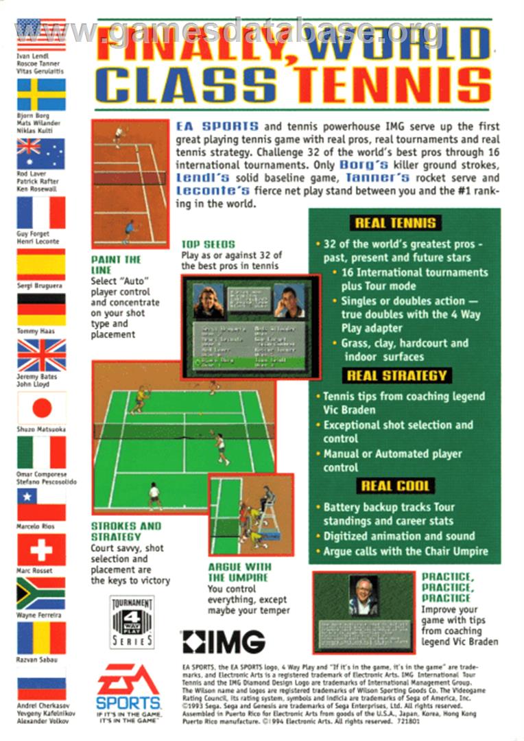 IMG International Tour Tennis - Sega Genesis - Artwork - Box Back