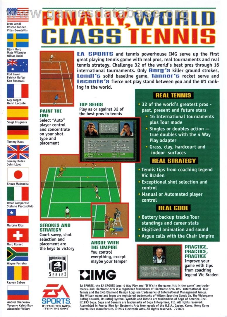 Img International Tour Tennis - Sega Genesis - Artwork - Box Back