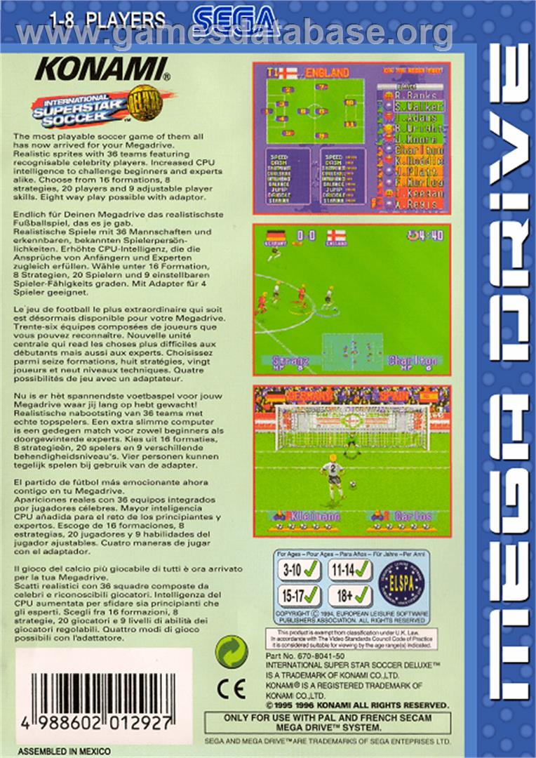 International Superstar Soccer Deluxe - Sega Genesis - Artwork - Box Back