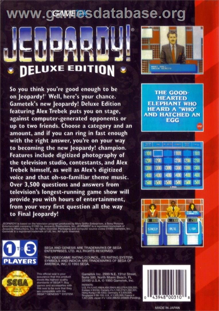 Jeopardy! - Deluxe Edition - Sega Genesis - Artwork - Box Back